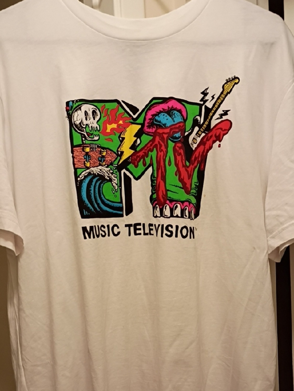 MTV Graphic Tee with Neon Green, Red, Blue and Yellow Print